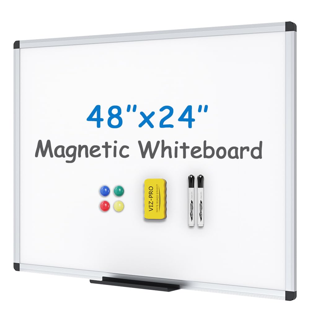 VIZ-PRO Magnetic Whiteboard, 36 x 24 Inches, Dry Erase Board for Wall