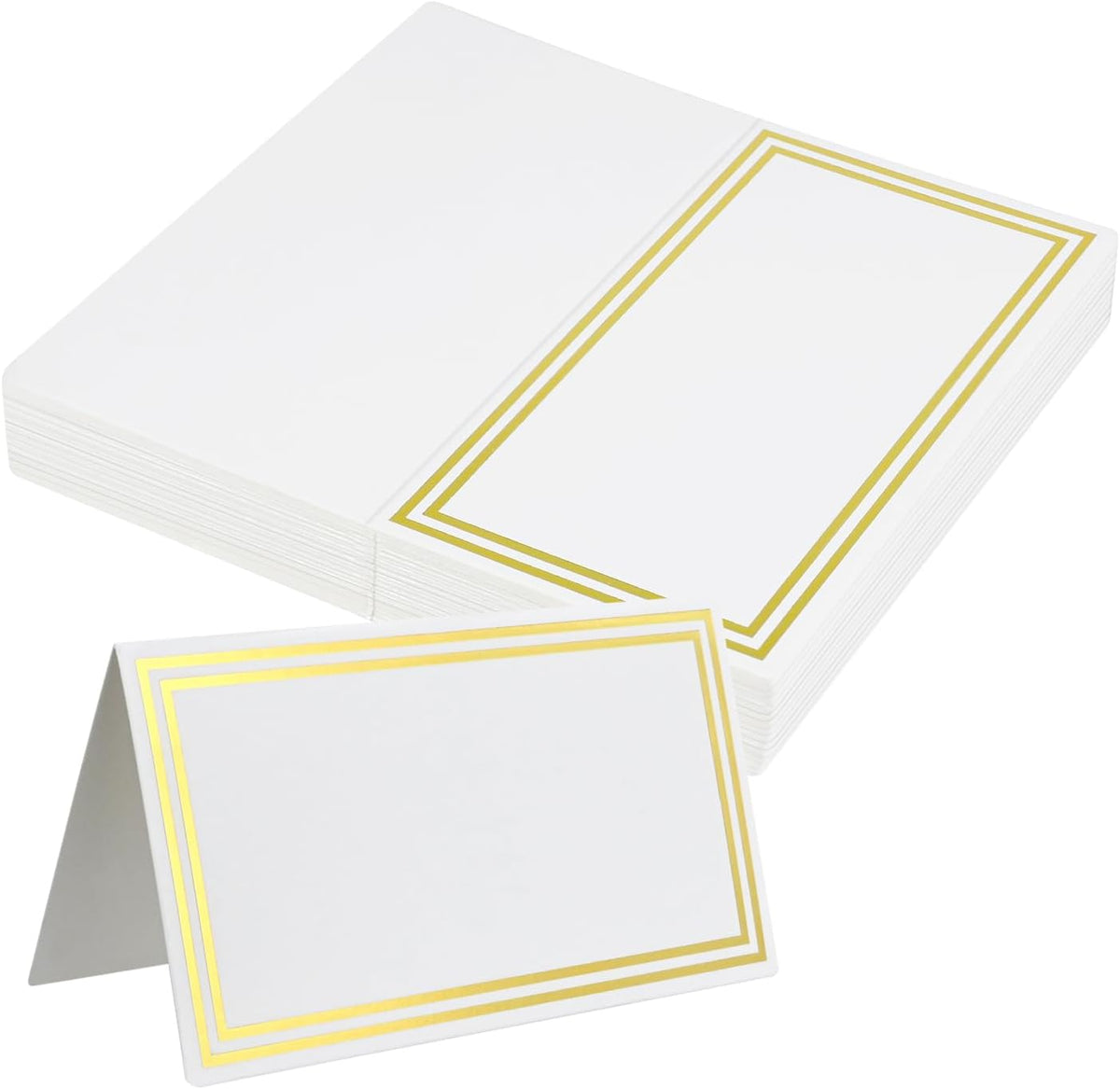 Premium Place Cards, 2x3.5" Double Gold Foil Border Tent Cards