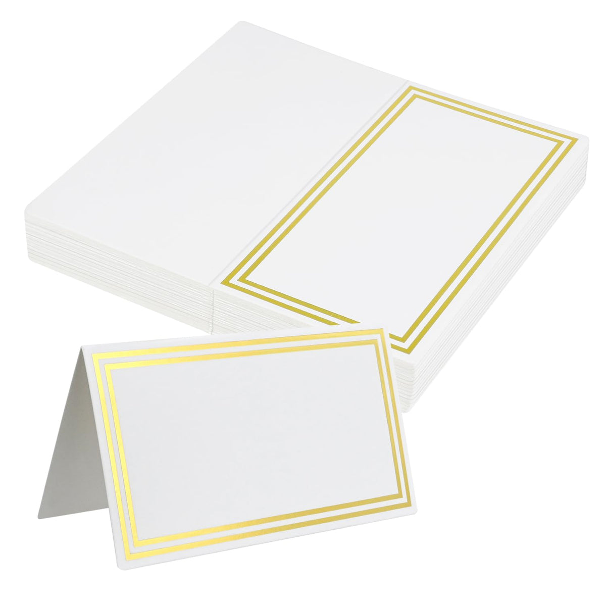 Premium Place Cards, 2x3.5" Double Gold Foil Border Tent Cards