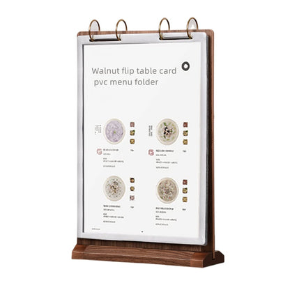 A4 Walnut Wood Sign Holder Vertical Table Flip Display 6 Pages 12 Pictures
