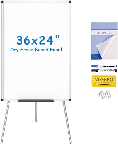 VIZ-PRO Whiteboard Easel, 36 x 24 Inches, Portable Stand Dry Erase Board