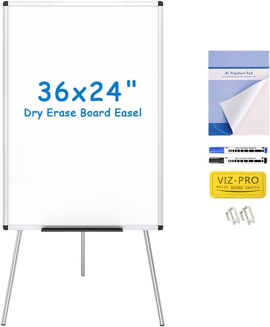 VIZ-PRO Whiteboard Easel, 36 x 24 Inches, Portable Stand Dry Erase Board
