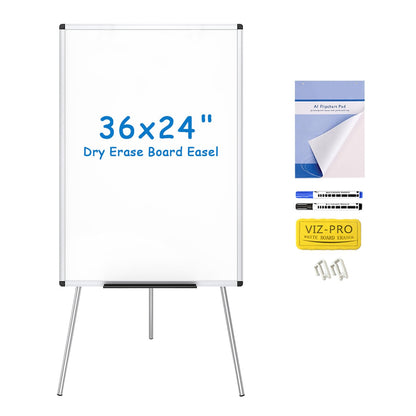 VIZ-PRO Whiteboard Easel, 36 x 24 Inches, Portable Stand Dry Erase Board