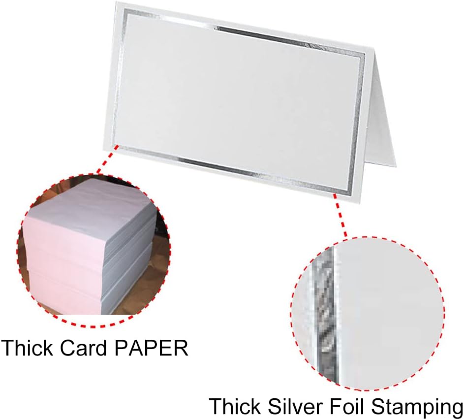 50‑Pack Tent Place Cards, Silver Edge 3.3×2.01in Table Name Cards