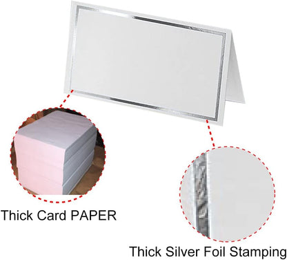 50‑Pack Tent Place Cards, Silver Edge 3.3×2.01in Table Name Cards