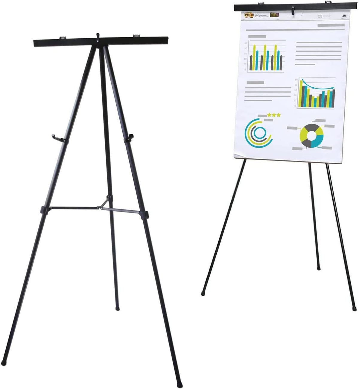 Audio-Visual Direct Adjustable Aluminum Flip-Chart Easel, 37"-70", Black