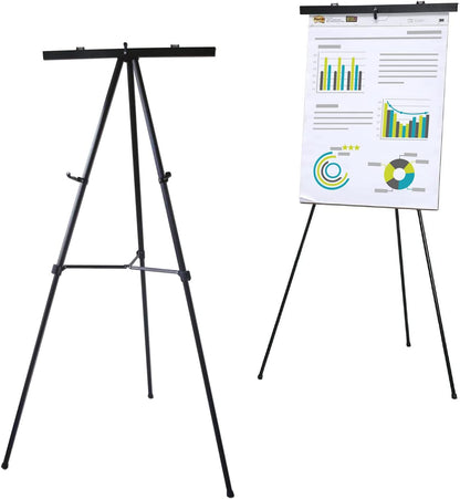 Audio-Visual Direct Adjustable Aluminum Flip-Chart Easel, 37"-70", Black