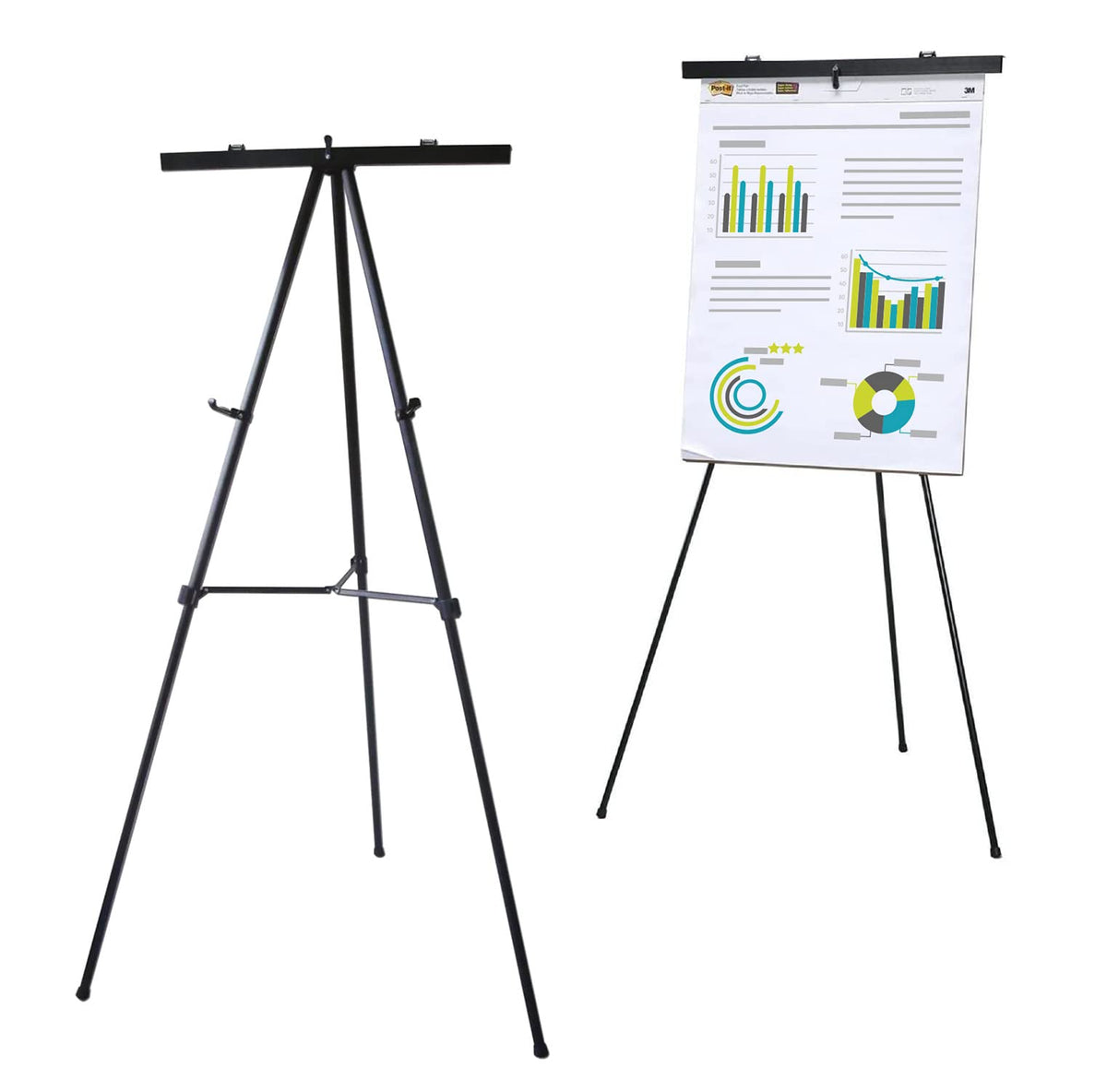 Audio-Visual Direct Adjustable Aluminum Flip-Chart Easel, 37"-70", Black