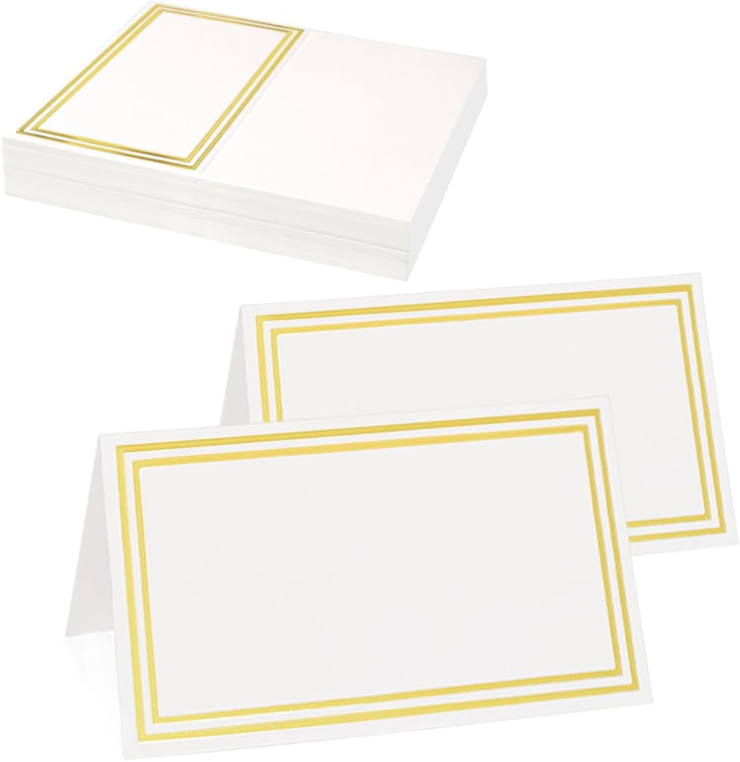 50 Pcs Seat Cards with Double Gold Foil Border,2" x 3.5" Tent Seating Cards