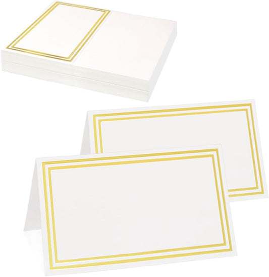50 Pcs Seat Cards with Double Gold Foil Border,2" x 3.5" Tent Seating Cards