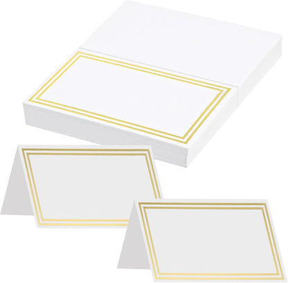 50 Pcs Place Cards, 2"x3.5" Double Gold Foil Border Tent Cards