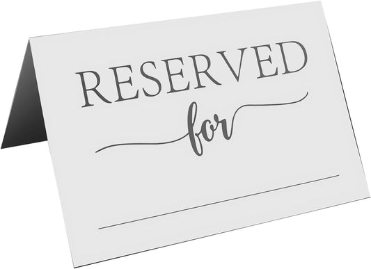 30 Pack Reserved Table Signs, 4 x 6 Inch Folded Tent Cards with Name Line