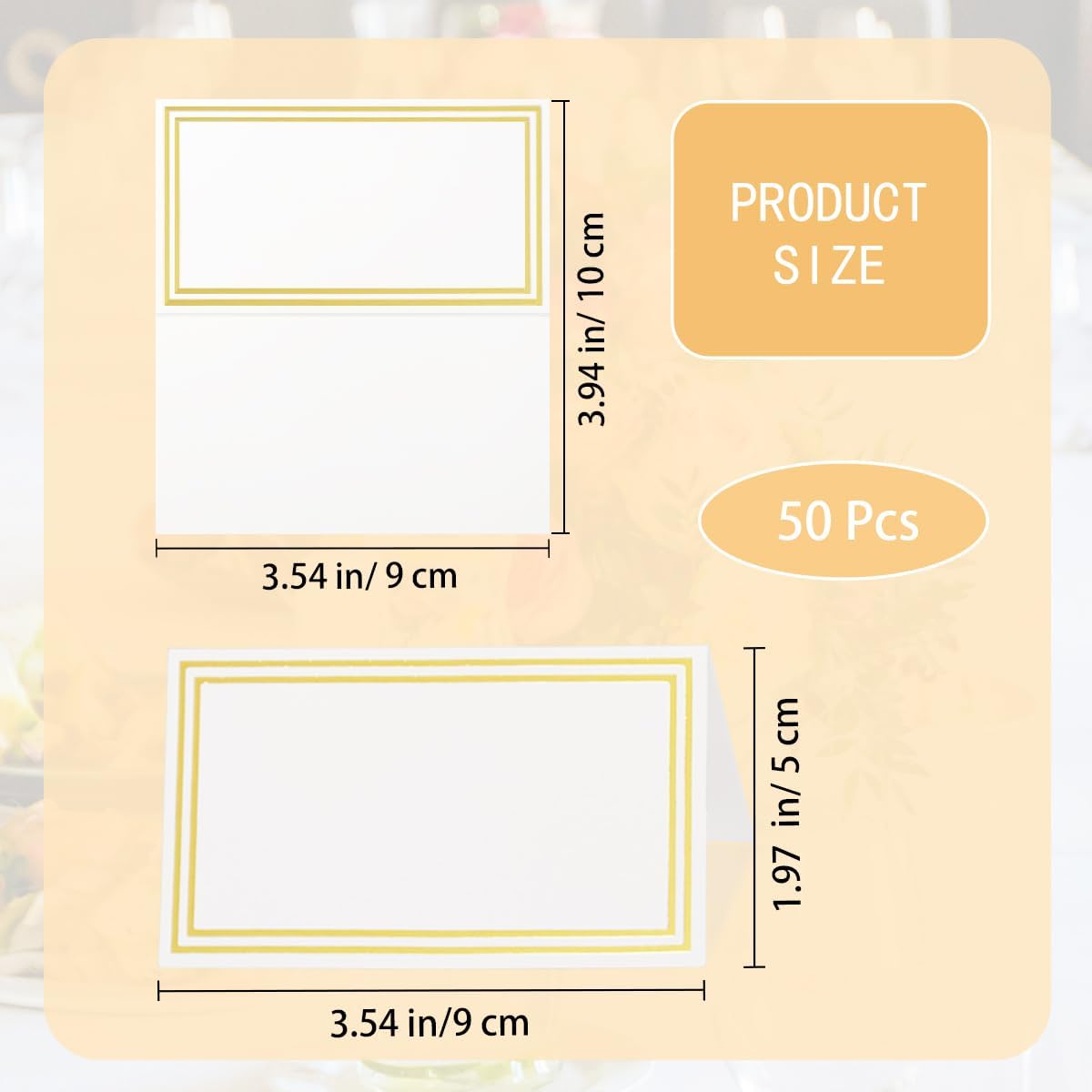 50 Pcs Seat Cards with Double Gold Foil Border,2" x 3.5" Tent Seating Cards