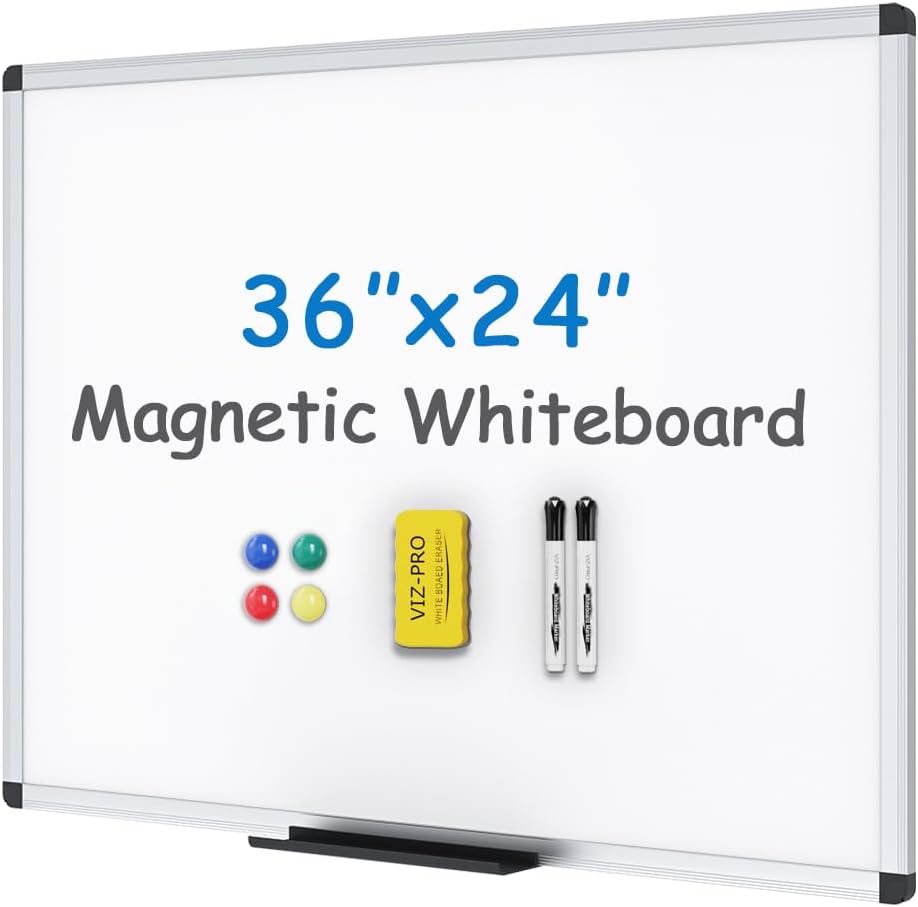 VIZ-PRO Magnetic Whiteboard, 36 x 24 Inches, Dry Erase Board for Wall