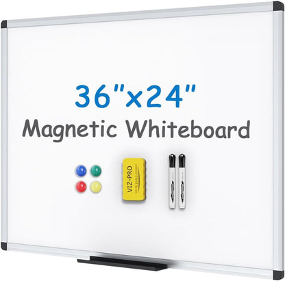 VIZ-PRO Magnetic Whiteboard, 36 x 24 Inches, Dry Erase Board for Wall