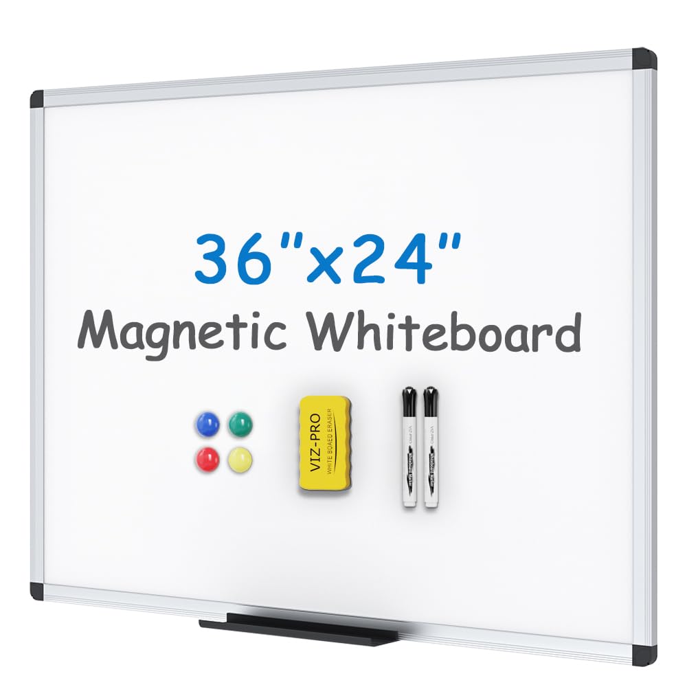 VIZ-PRO Magnetic Whiteboard, 36 x 24 Inches, Dry Erase Board for Wall