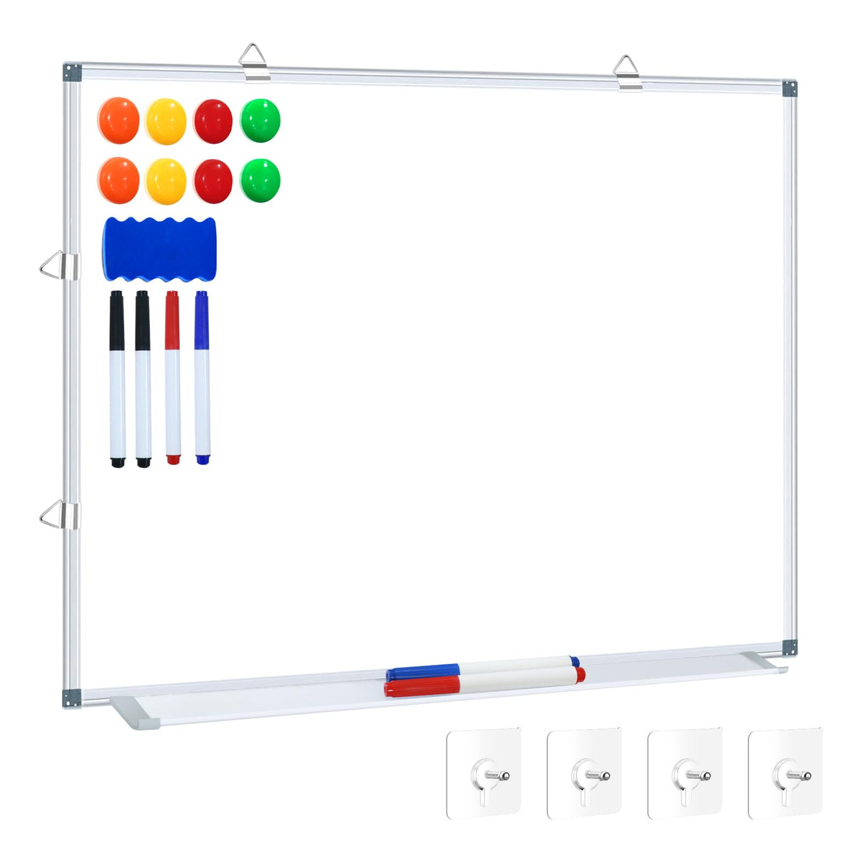 H-Qprobd 3' x 2' Magnetic Whiteboard Large Dry Erase White Board 36"x24" Aluminum Presentation Whiteboard with Long Pen Tray, 6 Markers, 2 Erasers &12 Magnets