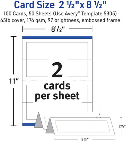 Avery 5305 Medium Embossed Tent Cards, White, 2-1/2 x 8-1/2, 100 Cards/Box