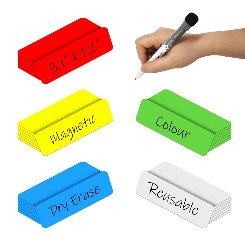 Dry Erase Magnetic Labels 4x2 Inch White, Reusable Magnetic Dry Erase Labels for Classroom Office Whiteboards，Pack of 40
