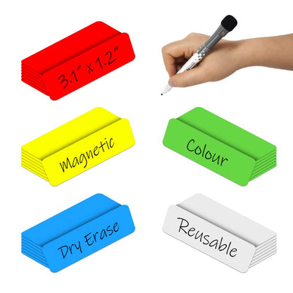 Dry Erase Magnetic Labels 4x2 Inch White, Reusable Magnetic Dry Erase Labels for Classroom Office Whiteboards，Pack of 40