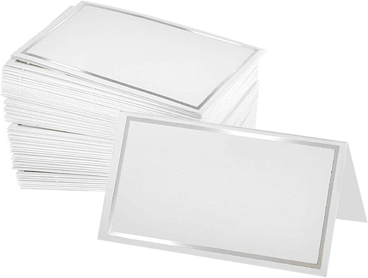 50‑Pack Tent Place Cards, Silver Edge 3.3×2.01in Table Name Cards