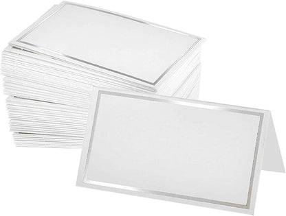 50‑Pack Tent Place Cards, Silver Edge 3.3×2.01in Table Name Cards