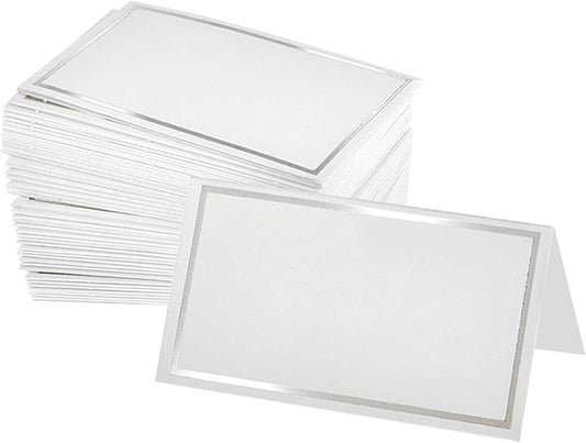 50‑Pack Tent Place Cards, Silver Edge 3.3×2.01in Table Name Cards
