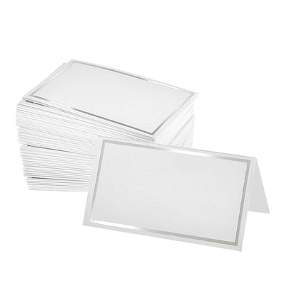 50‑Pack Tent Place Cards, Silver Edge 3.3×2.01in Table Name Cards