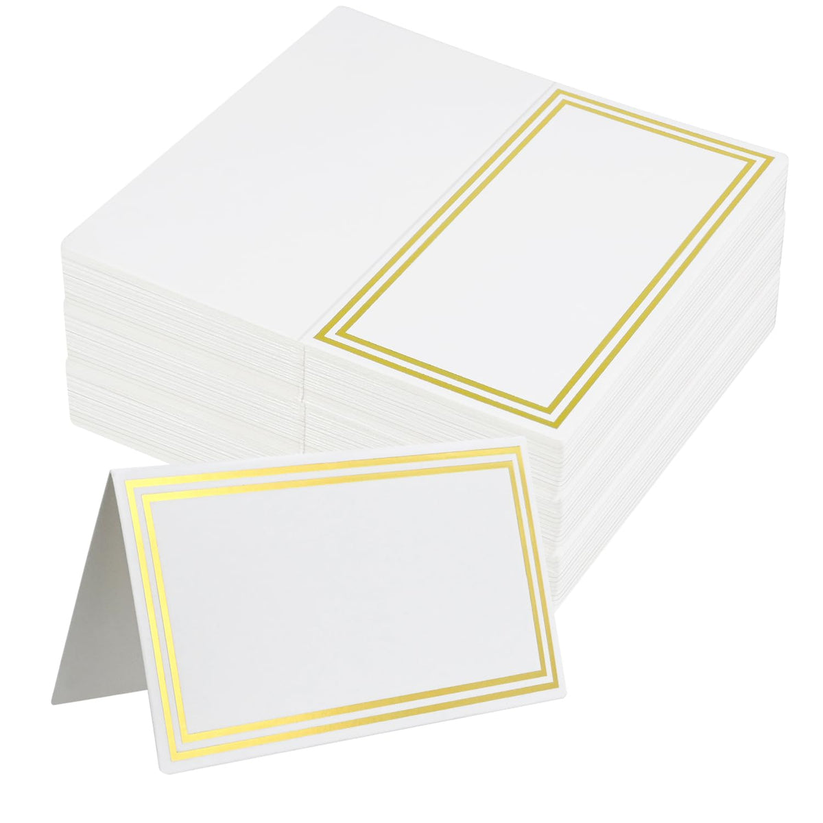 Premium Place Cards, 2x3.5" Double Gold Foil Border Tent Cards
