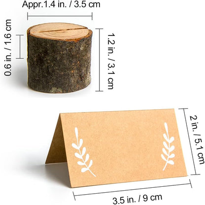 Jofefe 20Pcs Wood Place Card Holders and 24Pcs Kraft Table Place Cards, Rustic Table Number Holders, Food Labels, Name Card Photo Picture Holders for Harvest Fall Thanksgiving Wedding Birthday Party.