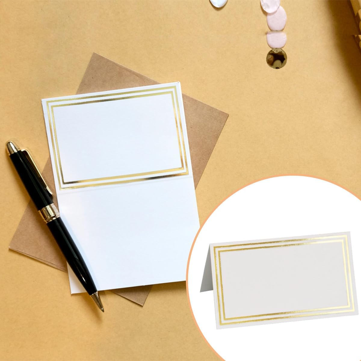 50 Pcs Seat Cards with Double Gold Foil Border,2" x 3.5" Tent Seating Cards