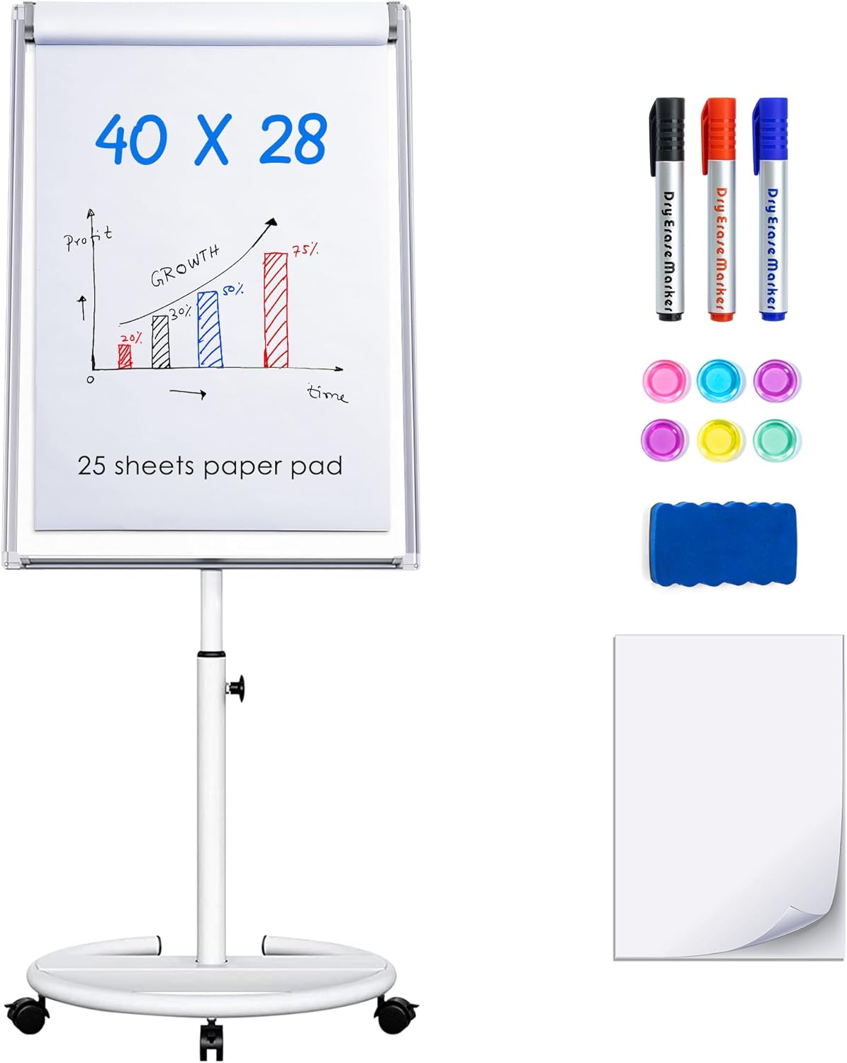 Maxtek Whiteboard on Wheels 40 x 28 in, Magnetic Rolling Dry Erase Easel