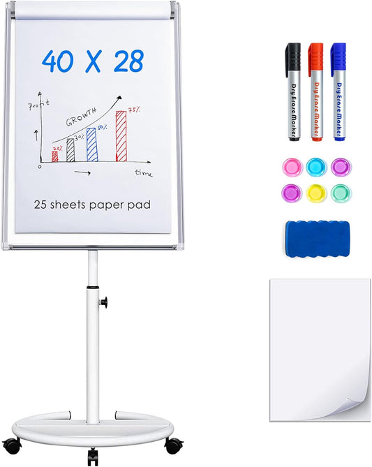 Maxtek Whiteboard on Wheels 40 x 28 in, Magnetic Rolling Dry Erase Easel
