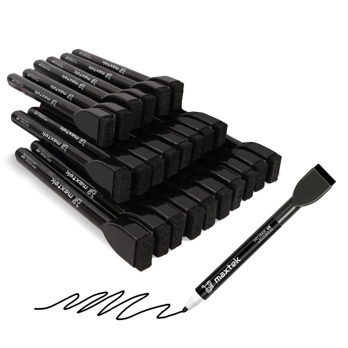 maxtek Magnetic Black Dry Erase Markers with Eraser, Fine Tip, 6 Count