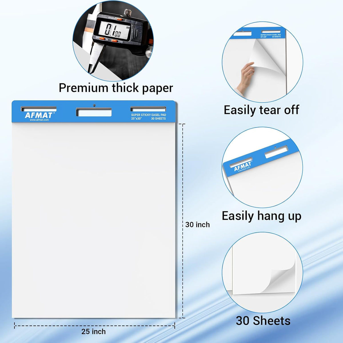 AFMAT Sticky Easel Pads, 25 in x 30 in Flip Chart Paper for Teachers, Super Sticky & Bleed-Resistant, Self-Stick Anchor Chart Paper for Office/Classroom/Whiteboard/Wall/Windows, 30 Sheets/Pad, 5 Pads EP35