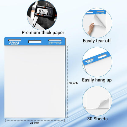 AFMAT Sticky Easel Pads, 25 in x 30 in Flip Chart Paper for Teachers, Super Sticky & Bleed-Resistant, Self-Stick Anchor Chart Paper for Office/Classroom/Whiteboard/Wall/Windows, 30 Sheets/Pad, 5 Pads EP35
