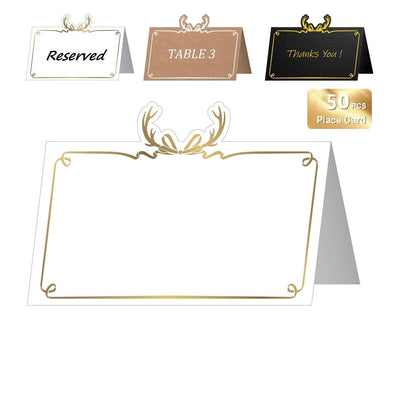 Premium Place Cards for table setting, name cards Used for Table Decoration, Seat Cards with Gold Foil Border&Corner Motifs, 2x3.5-Inch Tent Cards - Perfect for Weddings, Tables, Dinner Parties 50Pcs