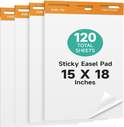 30 Sheets/Pad 15 x 18 Inches Large Self Stick Flip Chart Paper, 4 Pads/Pack