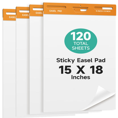 30 Sheets/Pad 15 x 18 Inches Large Self Stick Flip Chart Paper, 4 Pads/Pack