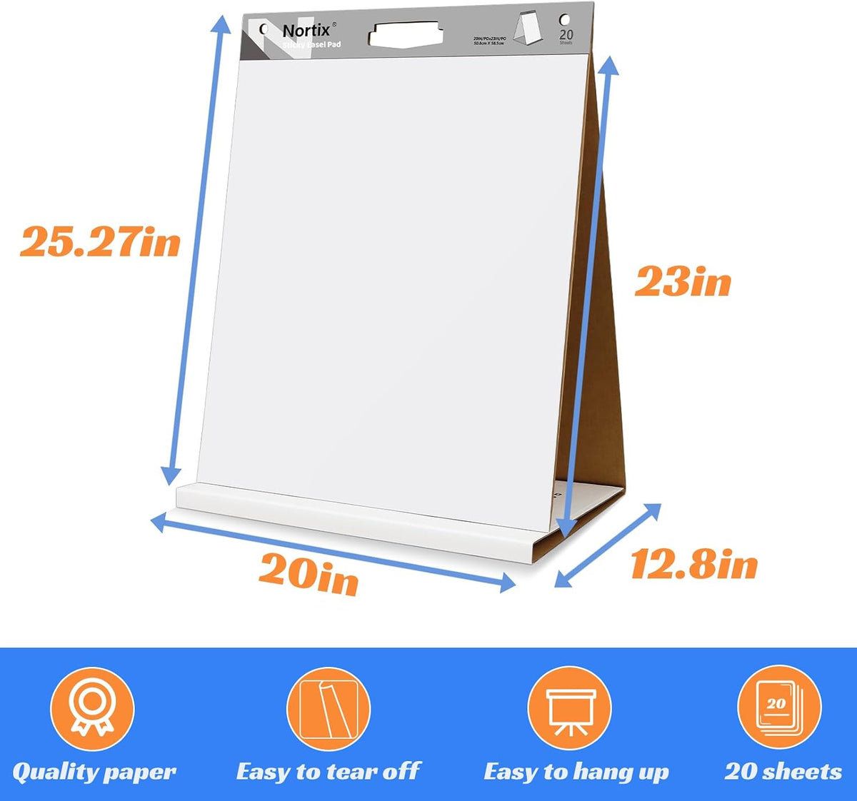 Nortix Sticky Easel Pad, Flip Chart Paper, Easer Paper, Upgraded Versatile Tabletop Sticky Easel Pad with Dry Erase Surface for Meeting/Training/Doodling, 20x23 Inches, 20 Sheets/Pad, 4 Pads