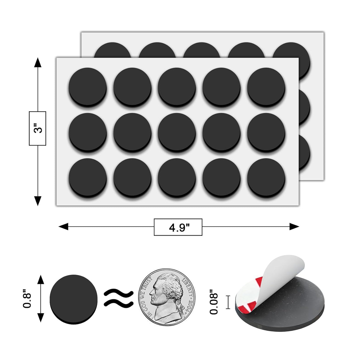 Towjug Round Magnets with Adhesive Backing 0.8" x 0.08", 30 Magnetic Dots