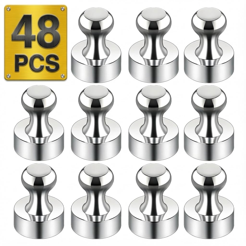 Metallic Magnets, Refrigerator Magnets, 20 Pack Black Magnetic Push Pins, Strong Fridge Magnets, Multi-use Whiteboard Magnets Perfect for Kitchen Office Classroom