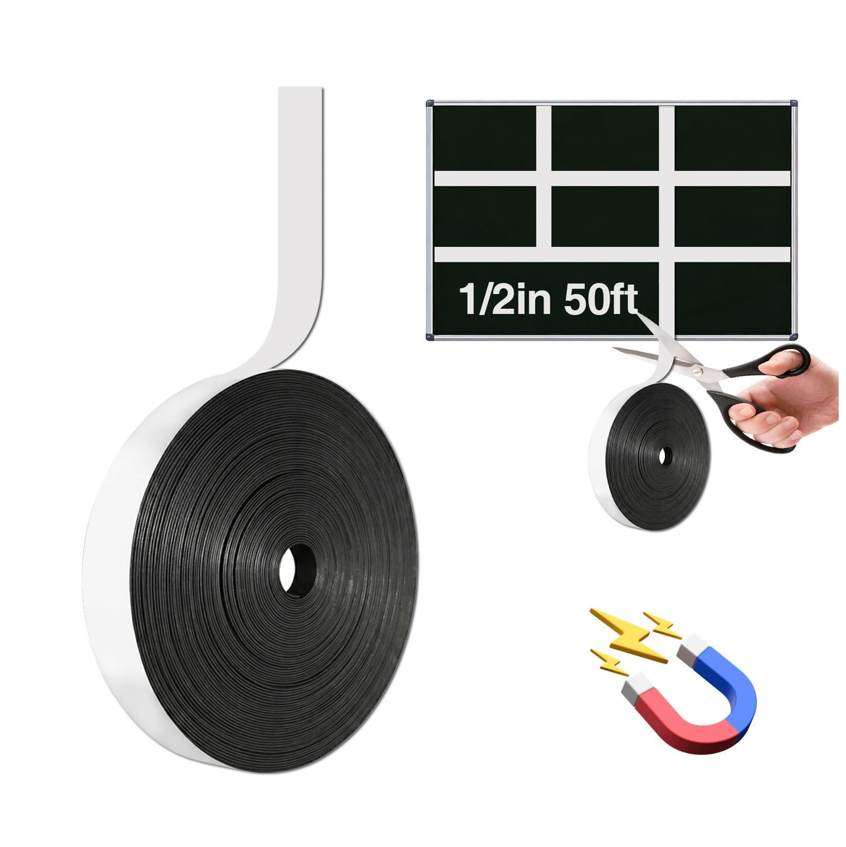 Magnetic Whiteboard Tape for Office,Fine Line Gridding Tape - 1/5 in x 40 yd x 24 mil,High Energy Thin Strip Magnets,Black 120 Feet