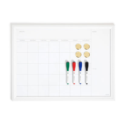 U Brands Magnetic Dry Erase Calendar White Board, 30" x 20", White Wood Style Frame, Includes Magnets