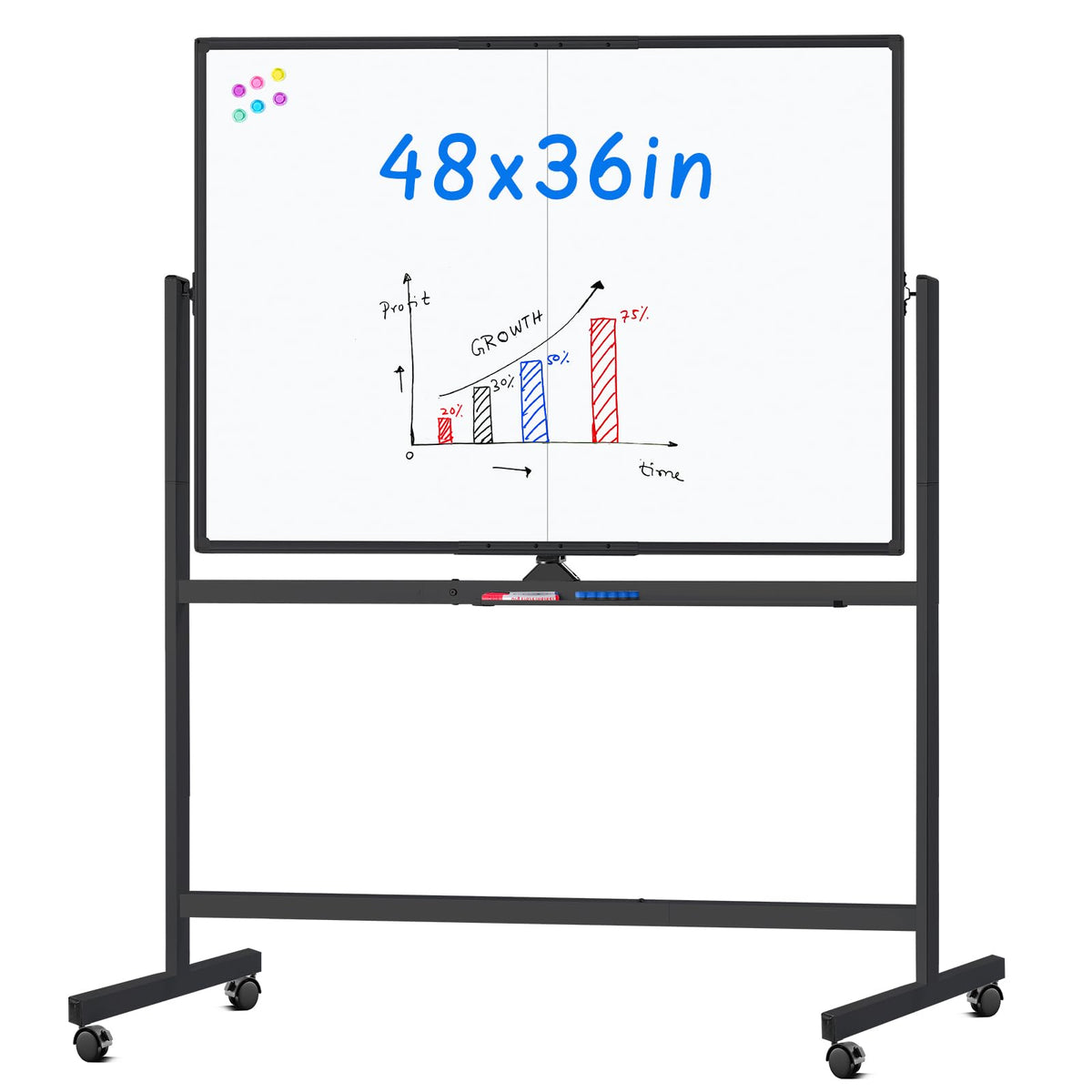 Maxtek Rolling Whiteboard 48 x 36 in Large Magnetic White Board on Wheels