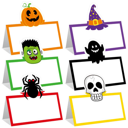 48 Pcs Halloween Place Cards Skeleton Gothic Spider Ghost Placecard Holders Greeting Cards Pumpkin Seating Name Tents for Wedding Dinner Halloween Party Table Birthday Supplies