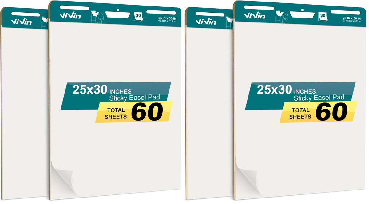 ViVin Lined Sticky Easel Pad, 30 Sheets, 2 Pads Flip Chart Paper