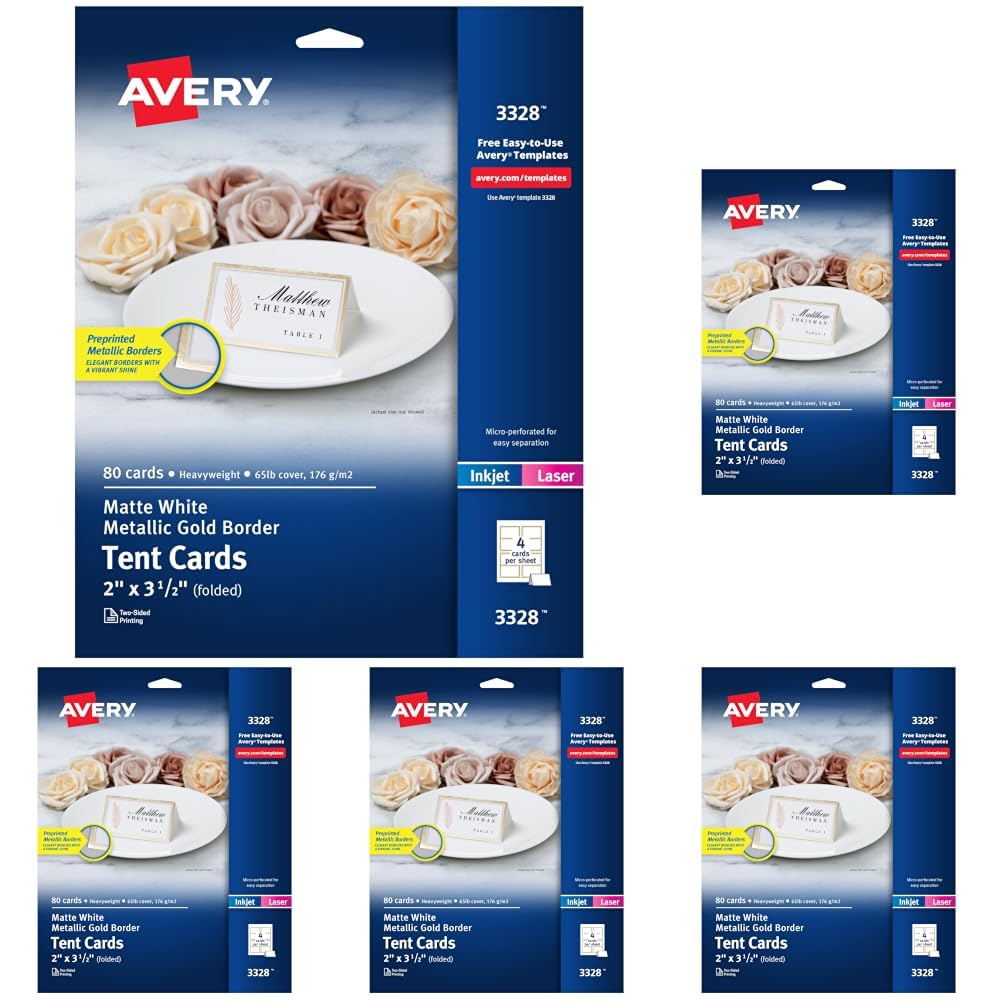 Avery Printable Tent Cards, 2" x 3.5", Matte White, 160 Place Cards
