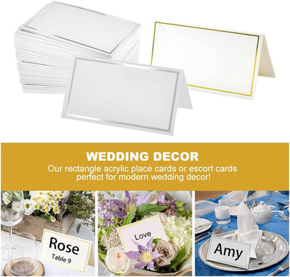 50‑Pack Tent Place Cards, Silver Edge 3.3×2.01in Table Name Cards