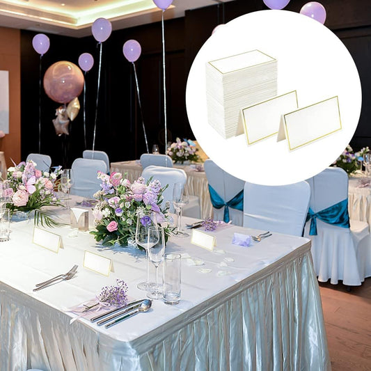 50‑Pack Tent Place Cards, Silver Edge 3.3×2.01in Table Name Cards